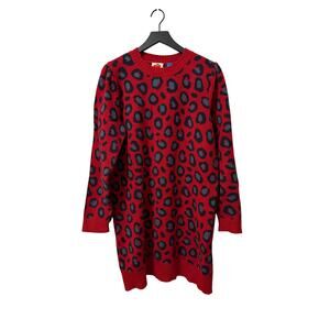 FARM Rio for Anthropologie Sweater Dress Red Animal Print Women L Large